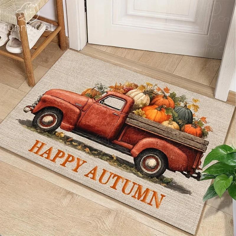Cute Hedgehog Autumn Entryway Doormat Non-Slip Washable Dirt Trapper Stain Resistant Absorbent Durable Floor Mat