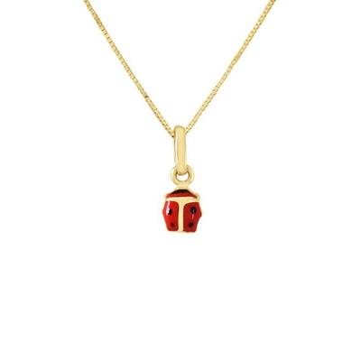 Kinderanhänger - LÉA &; ARTHUR - Marienkäfer Motiv - 375 Gelbgold - Rote Emaille - 10x4,5mm