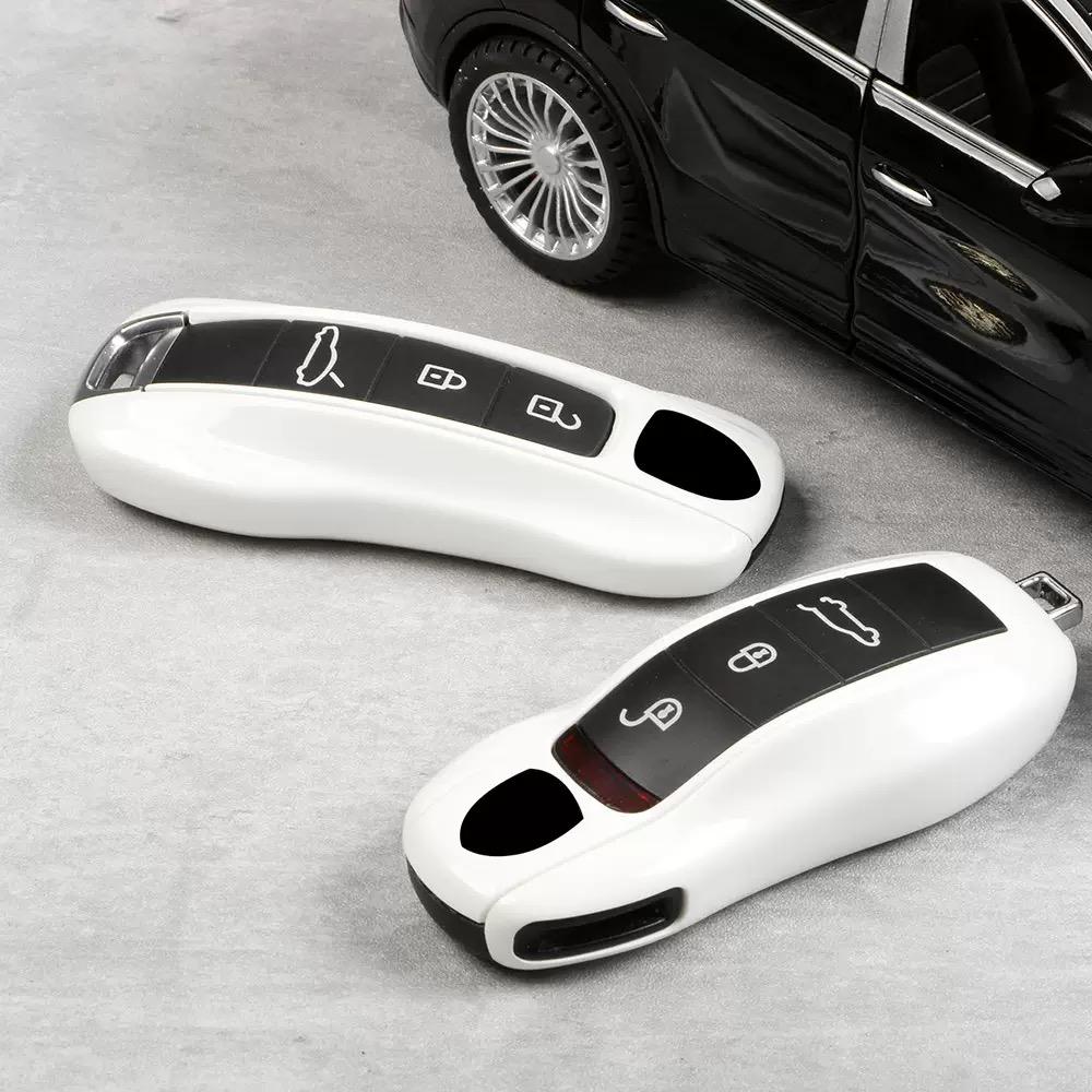 Car Key Case Pearl White for Porsche Panamera Macan Taycan 911 718 Boxster Cayman Cayenne Remote Control Fob Protect Shell