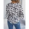 Spring Summer Casual Leopard Print Middle Sleeve Tie Bow Tops for Women Fashion Color Block V Neck Buttons Shirts White Red