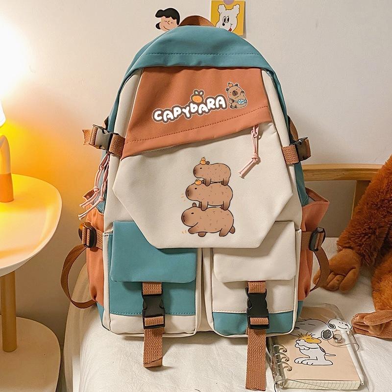 Capybara Cartoon Cute Capybara Youth Large Capacity Backpack Versatile School Bag