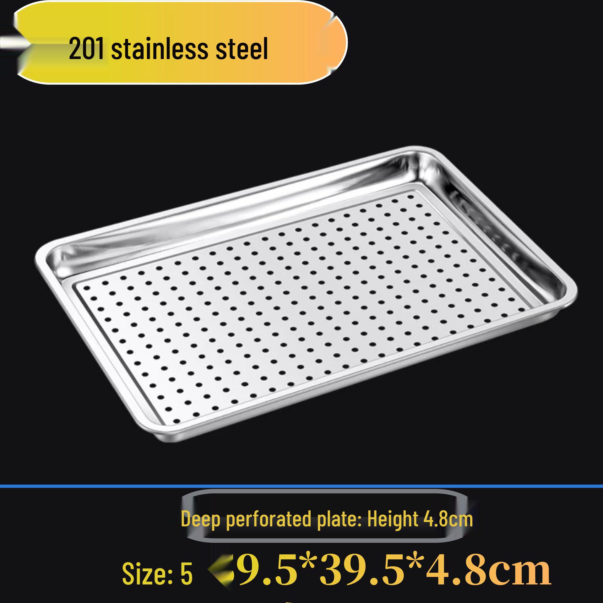 304 Stainless Steel Perforated Tray - Rectangular Steamed Rice and BBQ Plate