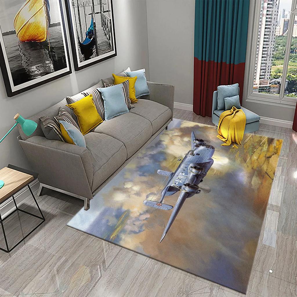 3D Bunter Ölgemälde Flugzeug Teppich für Wohnzimmer Schlafzimmer Dekor Teppiche Badezimmer Küche Rutschfeste Bodenmatte Heimdekor Teppiche