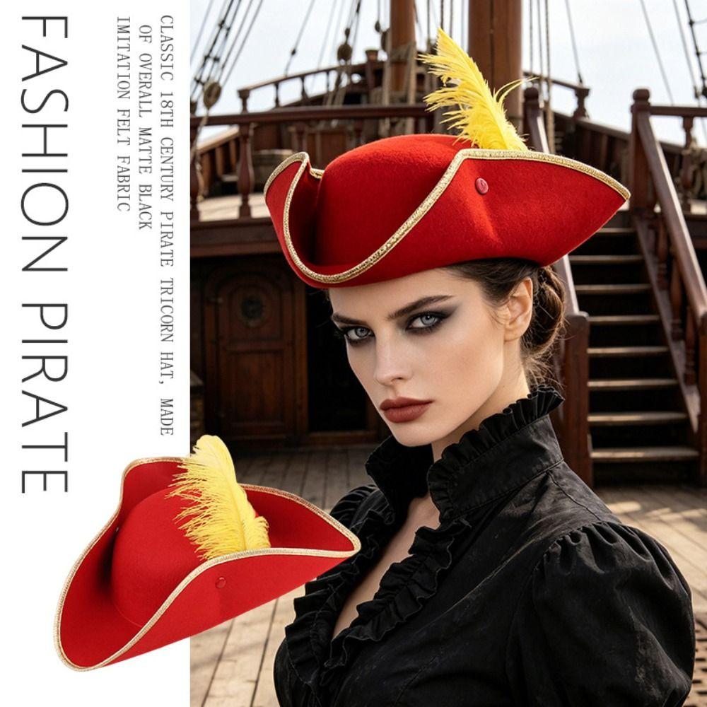 Jednobarevný Cosplay Pirátský Klobouk Jack Hat Dospělý Tricorn Klobouk Vintage Kapitánský Klobouk Halloween