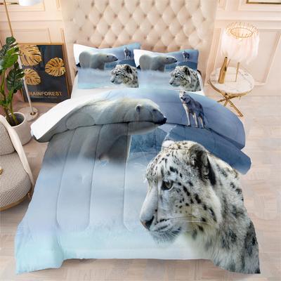 3d Digital Printing Thickened Feather Silk Cotton Quilt Animal Tiger Fat Quilt Printing Three-piece Quilt Cover Set