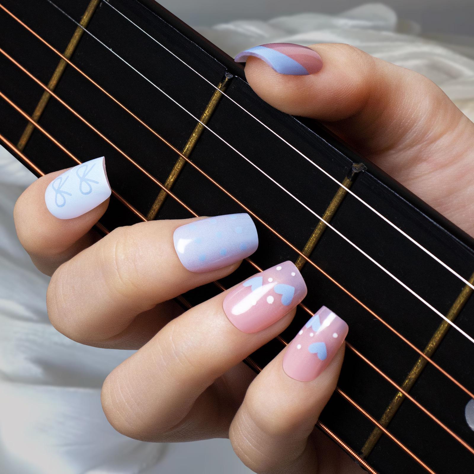 

30-Piece Summer Fresh Powder Blue Bow & Heart French Press-On Nail Set