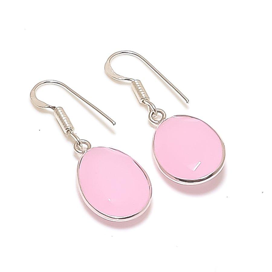 Natural Pink Chalcedony Gemstone 925 Sterling Silver Jewelry Earring 1.38  AE-12032