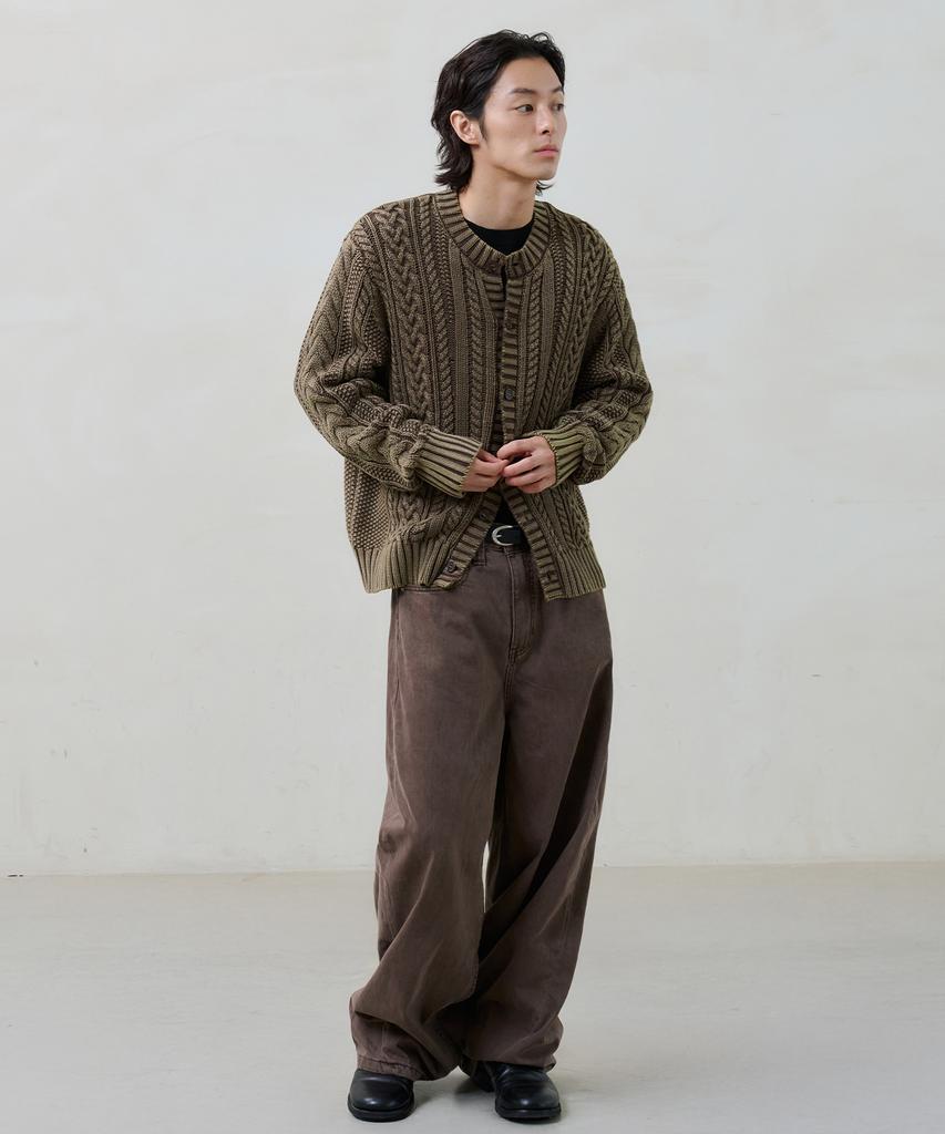 Knouun Faded Cable Knit (Brown)