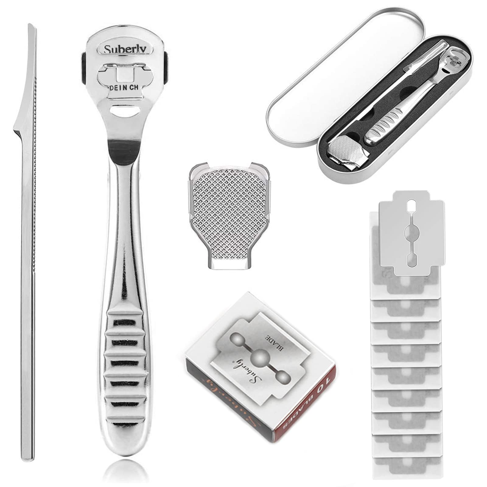 

Samcos Средство для удаления мозолей и натоптышей из нержавеющей стали для ухода за ногами, удаляет мозоли и натоптыши, инструмент для ухода за подошвами ног с набором из 10 сменных лезвий, грязь,