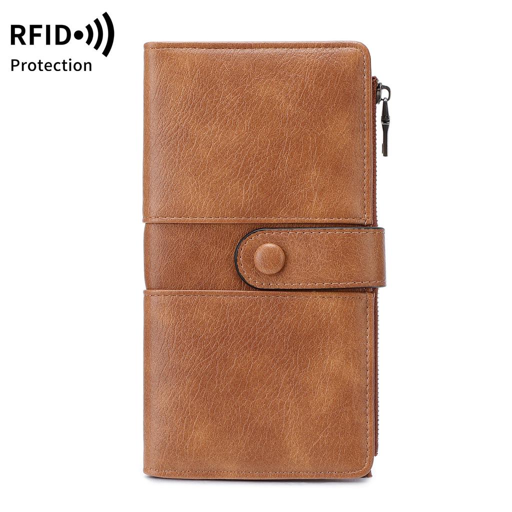 RFID anti-theft swiping ladies' long wallet retro multi-slot buckle wallet fashionable clutch