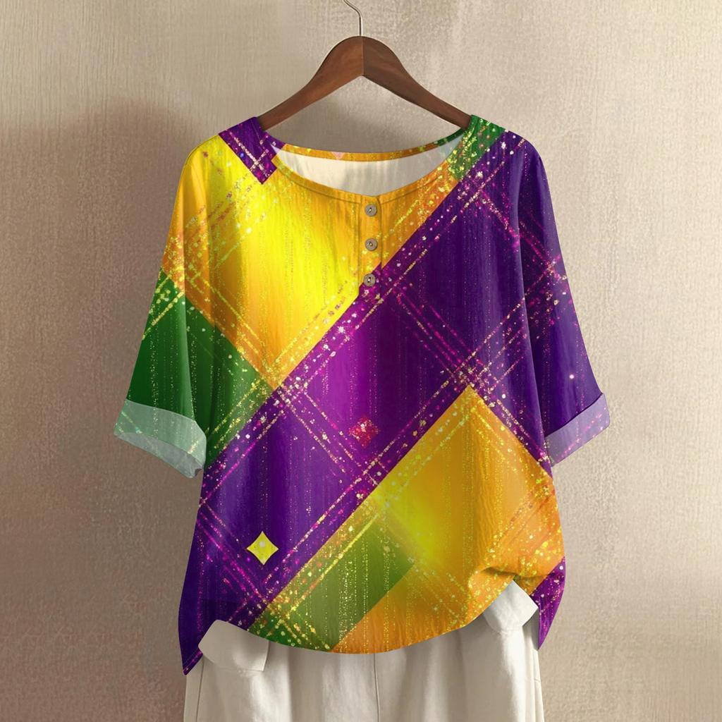Women's Fashionable And Casual Shirt Half-sleeve Round Neck Cotton And Linen Blouse Top