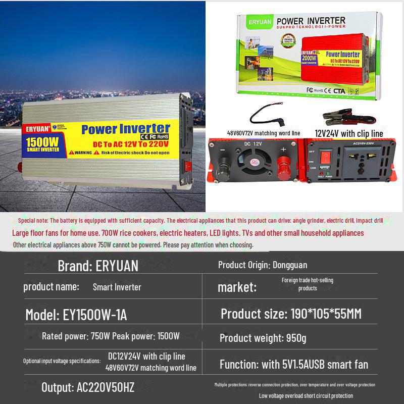 500W/1000W 12V/24V to 220V Solar Car Inverter with USB & Anti-Reverse Protection