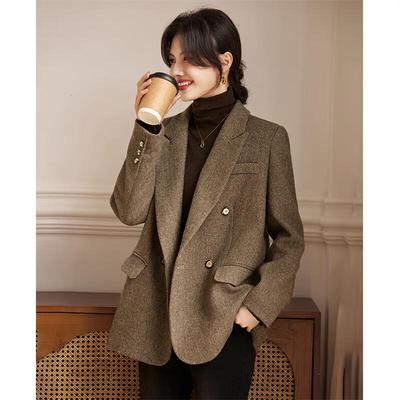 Women's Herringbone Wool Blend Padded Suit Jacket