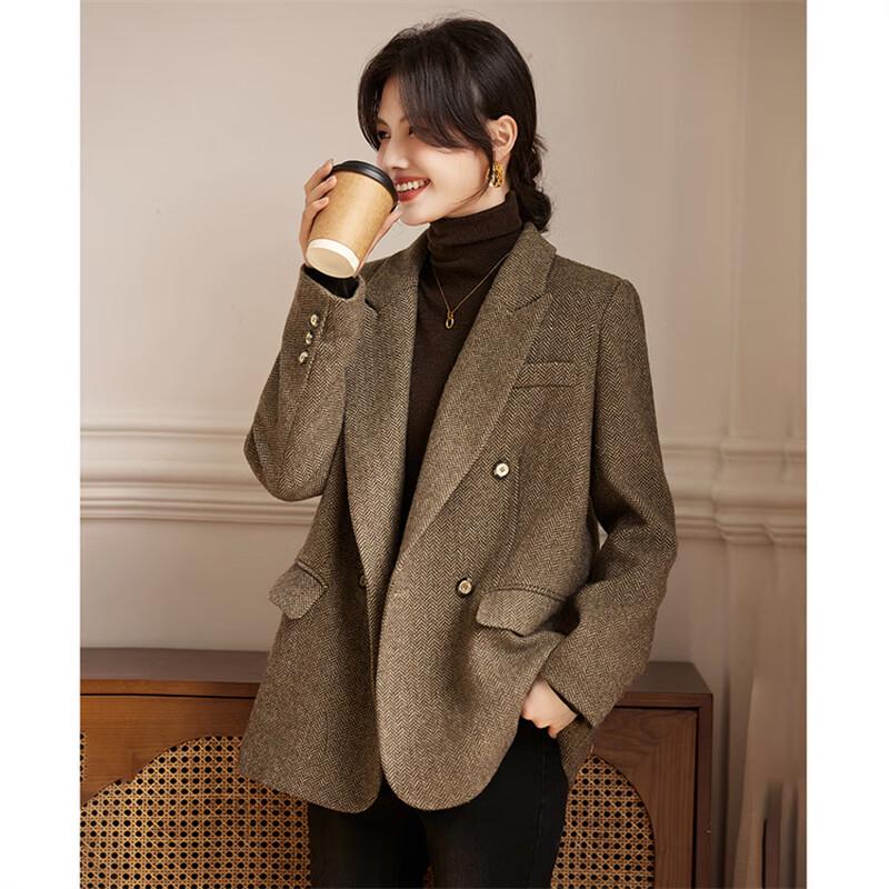 Women's Sheep Wool Blend Padded Herringbone Blazer