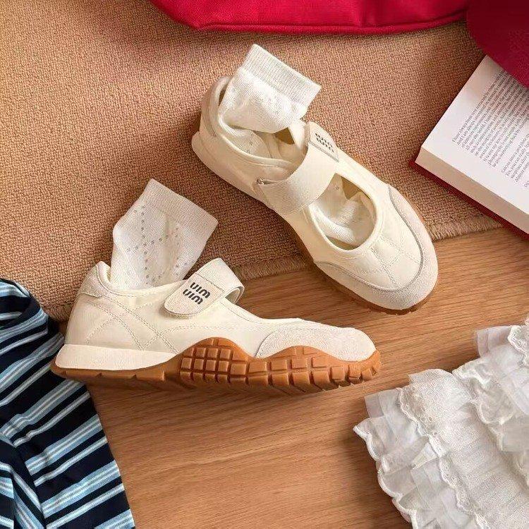 MIUMIU~ Koreanische vielseitige lässige Sportschuhe Damen Klettverschluss weiches Leder dicksohlig runde Zehenpartie Pendeln Mary Jane Schuhe