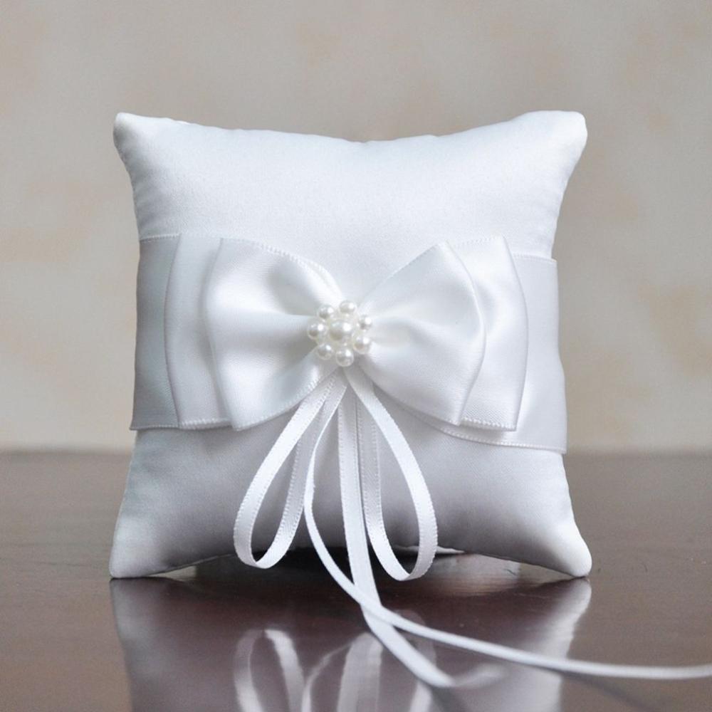 Bow Bridal Decor With Ribbon Pearls Ring Pillow Wedding Supplies Ring Bearer Pocket Ring Pillow