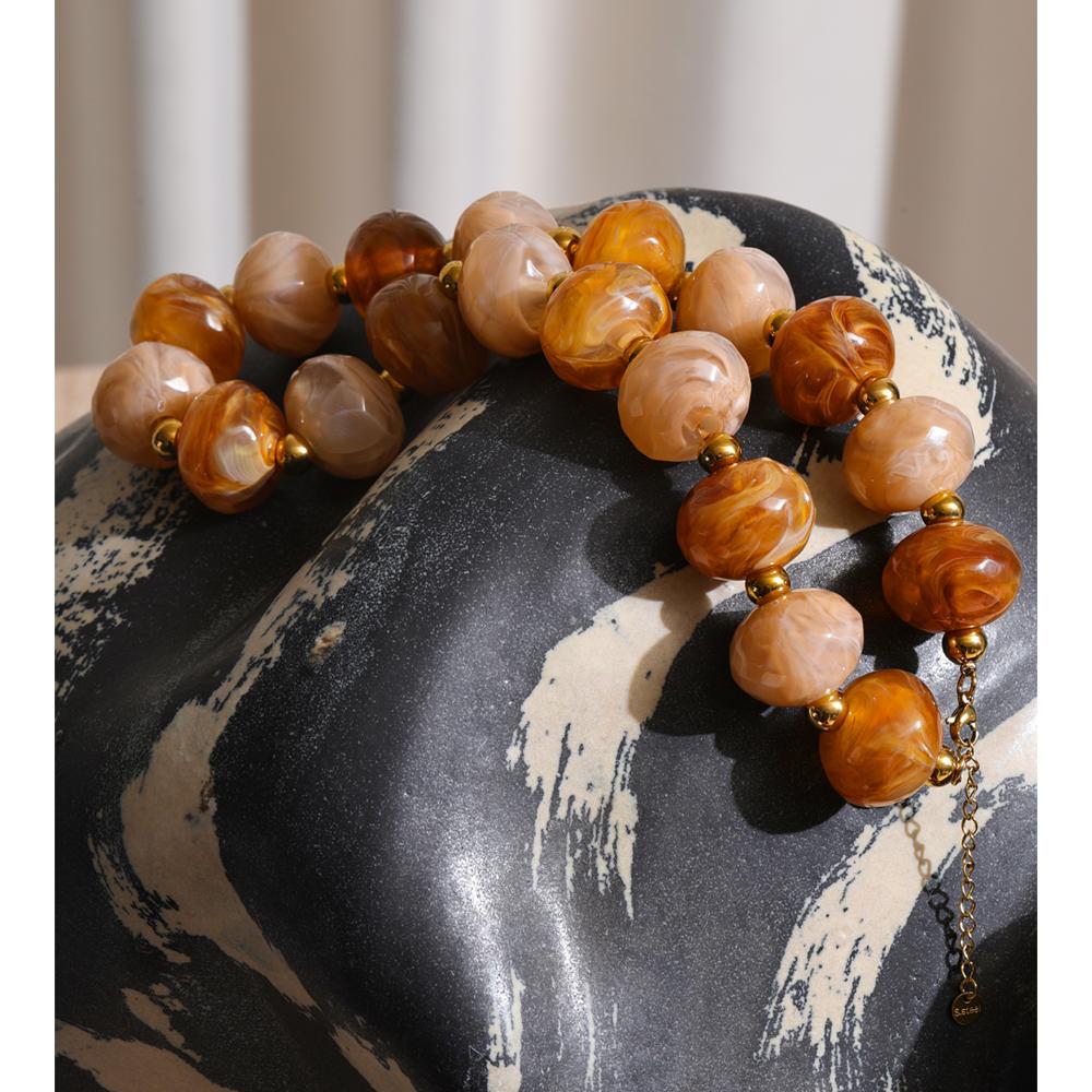 Eetit Resin Round Beads Handmade Necklace 2025 Women Waterproof Stainless Steel Personalized Autumn Winter Jewelry New Arrival