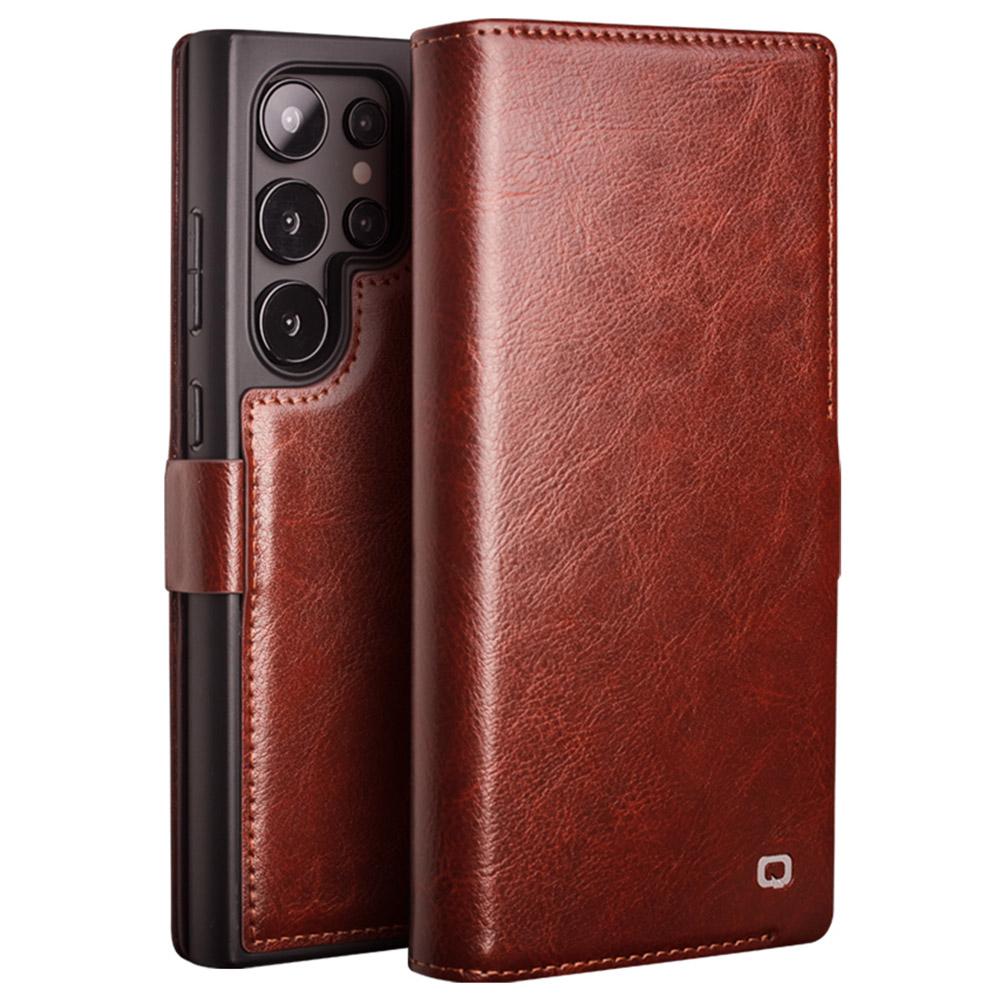 QIALINO For Samsung Galaxy S24 Ultra Wallet Case Genuine Cow Leather Folio Flip Cover