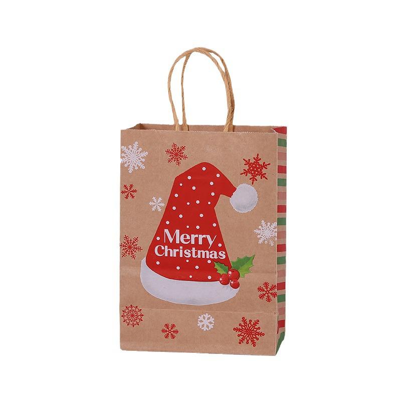 Christmas Kraft Paper Gift Bags with Snowflake and Reindeer Designs - Holiday Shopping and Clothing Packaging Tote Bags