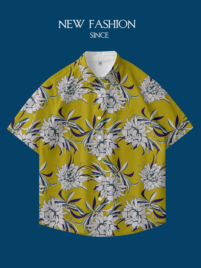 Hawaii Thailand Ins Port Style Retro Flower Shirt Thin Couple Shirt Top Loose Short Sleeve Shirt Men'S Trend