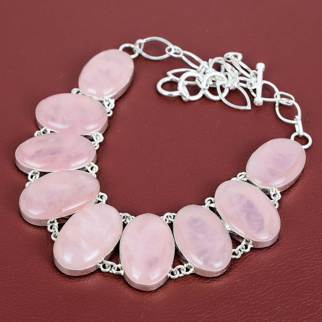 Rose quartz gemstone necklace 925 sterling silver necklace adjustable chain necklace handmade jewelry birthstone necklace anniversary gifts
