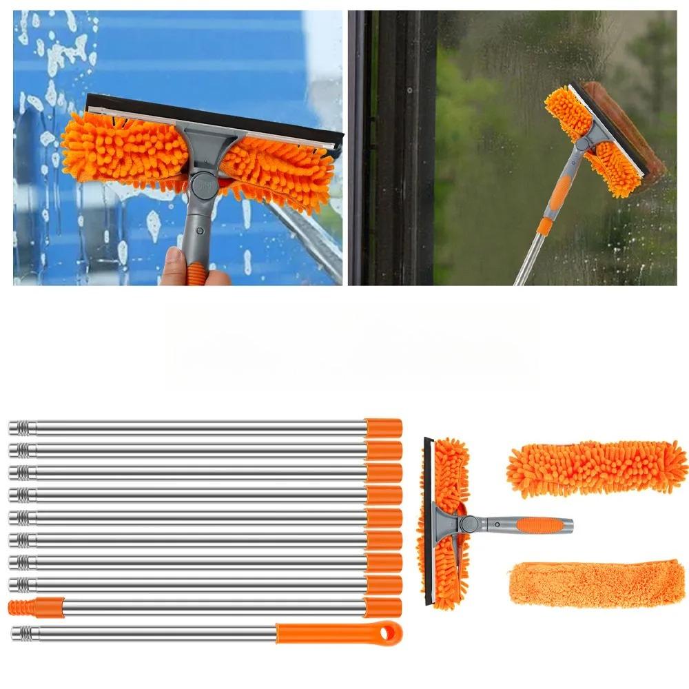 Extendable Window Cleaner Tools Set 2 In 1 Double Sided Window Cleaner Duster Tool 180° Rotatable Long Handle Window Mop