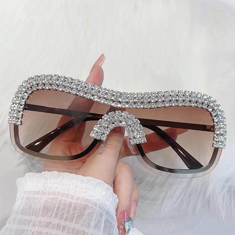 Premium Y2K Vintage Punk Diamond Rimless Sunglasses ladies Sun Glasses  Designer Trend Fashion Luxury Crystal Rhineston Metal Shades