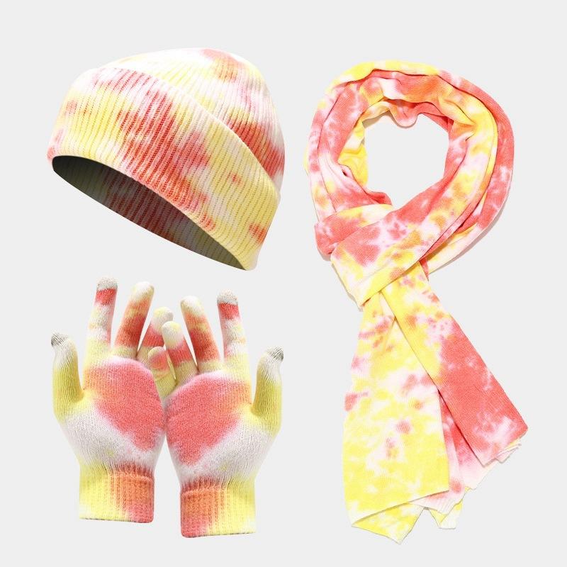 Men Woman Tie-Dye Beanie Scarf Knit Hat Winter Knitted Cuff Cap Slouchy Skull Ski Warm Hat Scarf Tie-Dye Beanie Scarf and Gloves