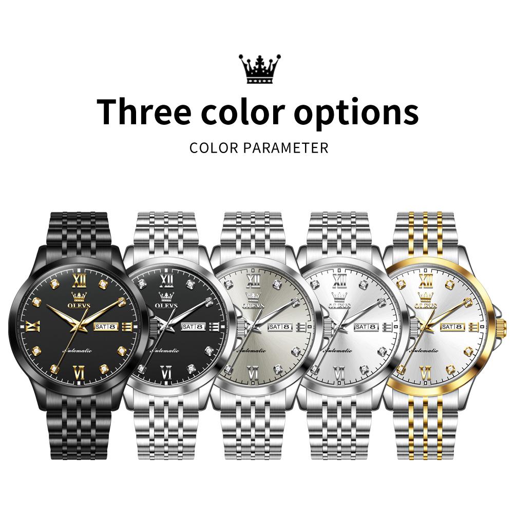 OLEVS New Fully Automatic Mechanical Watch Original Stainless Steel Diamond Scale Watch Men's Waterproof Night Glow