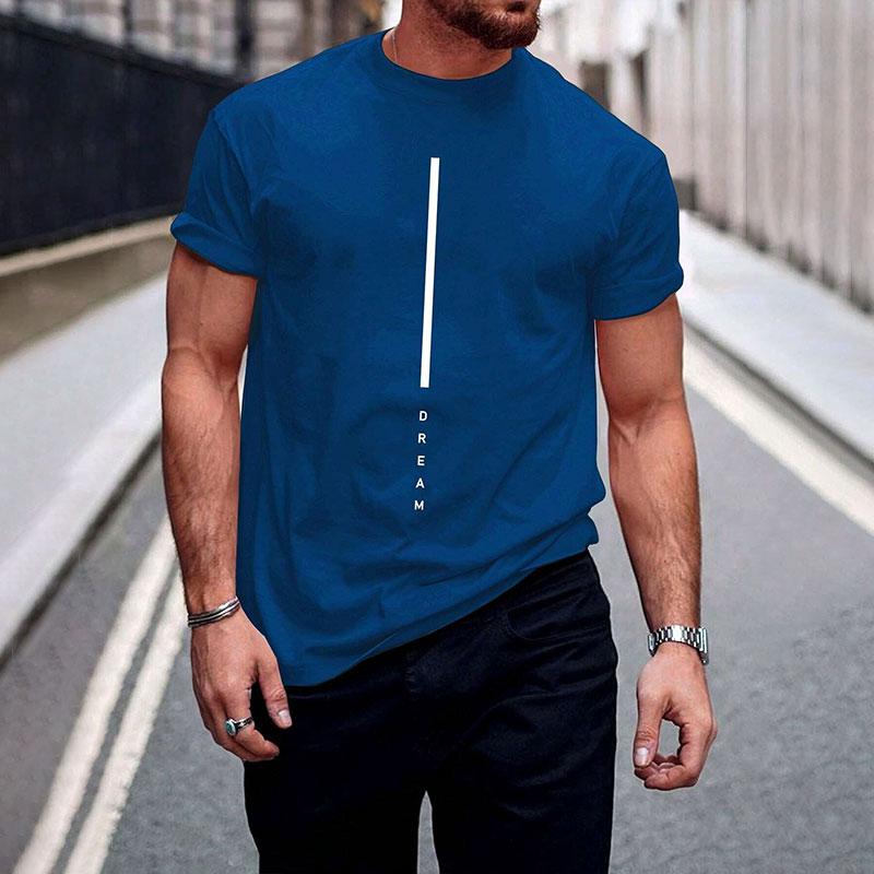 New Pure Black Men's Short-sleeved T-shirt Simple Letters Printed Round Neck T-shirt Street Casual Temperament Men's Tops