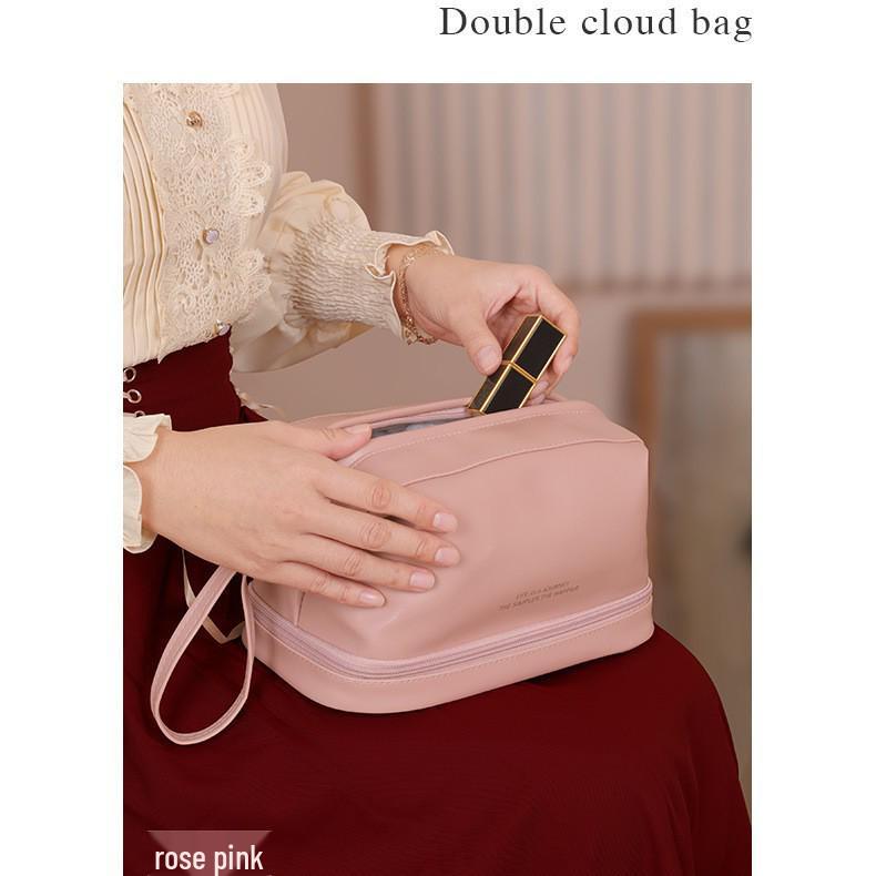 Double-Layer Cloud Makeup Bag - Large Capacity, Portable, Waterproof Toiletry Bag for Travel and Evening Parties.