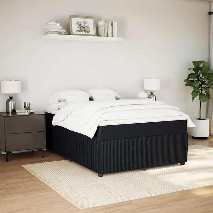 Maison Exclusive - Bed Slat Base with Mattress Black 140x200 Cm Velvet