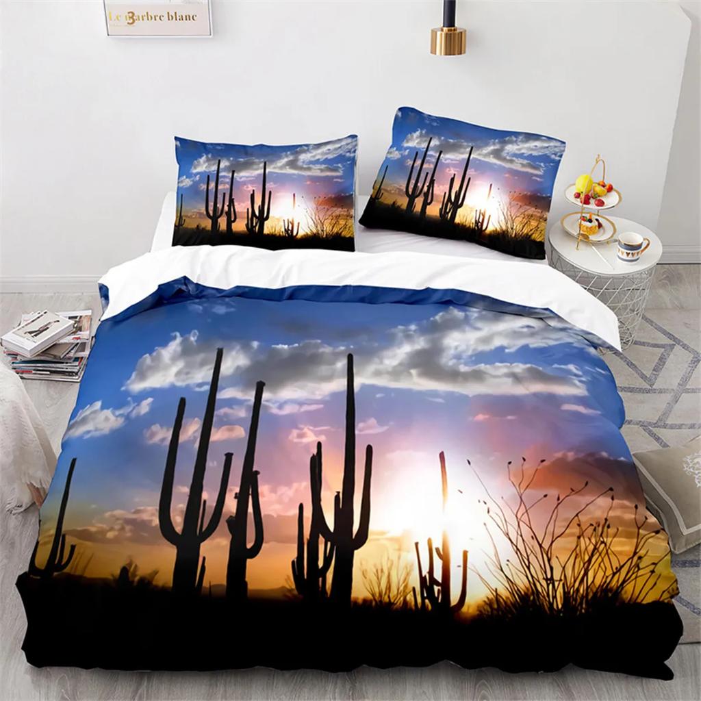 Cactus Soft Duvet Cover Tropical Desert Plant Mountain Sunrise Microfiber Comfortable Quilt Cover for Children Tens for Bedrom Decoration King