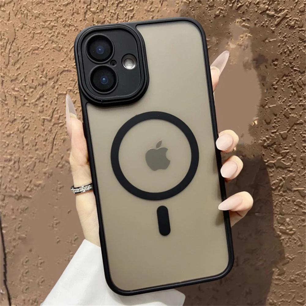 Shockproof Case For iPhone 14 13 12 11 15 Pro Max 14 15 Plus Luxury Matte Translucent Armor For Magsafe Wireless Charge Cover