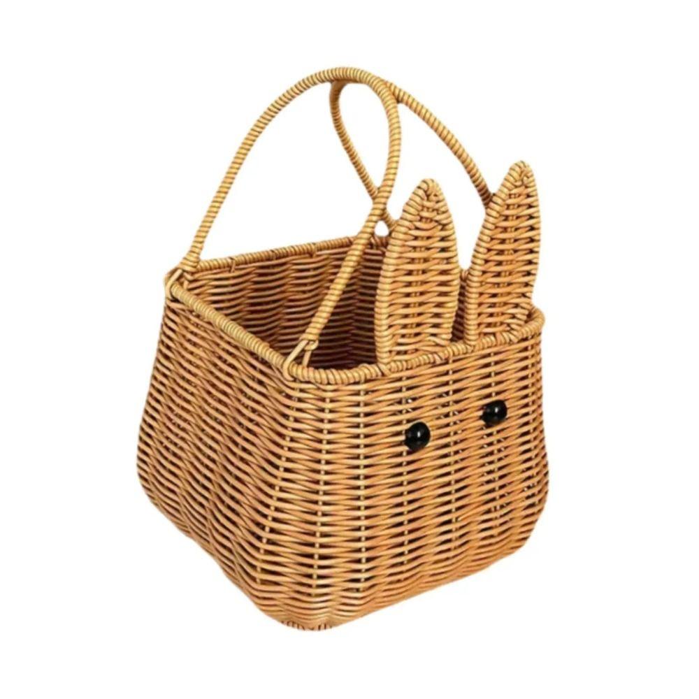 Brown Rattan Hand-Woven Carrying Basket Handmade Fruit Basket Bunny Easter Woven Basket  Restaurant