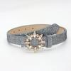 Vintage Bling Bling Sparkling Rhinestone Belt Glitter Versatile Slide Buckle Belt Luxury Brand Design PU Leather Belt Women