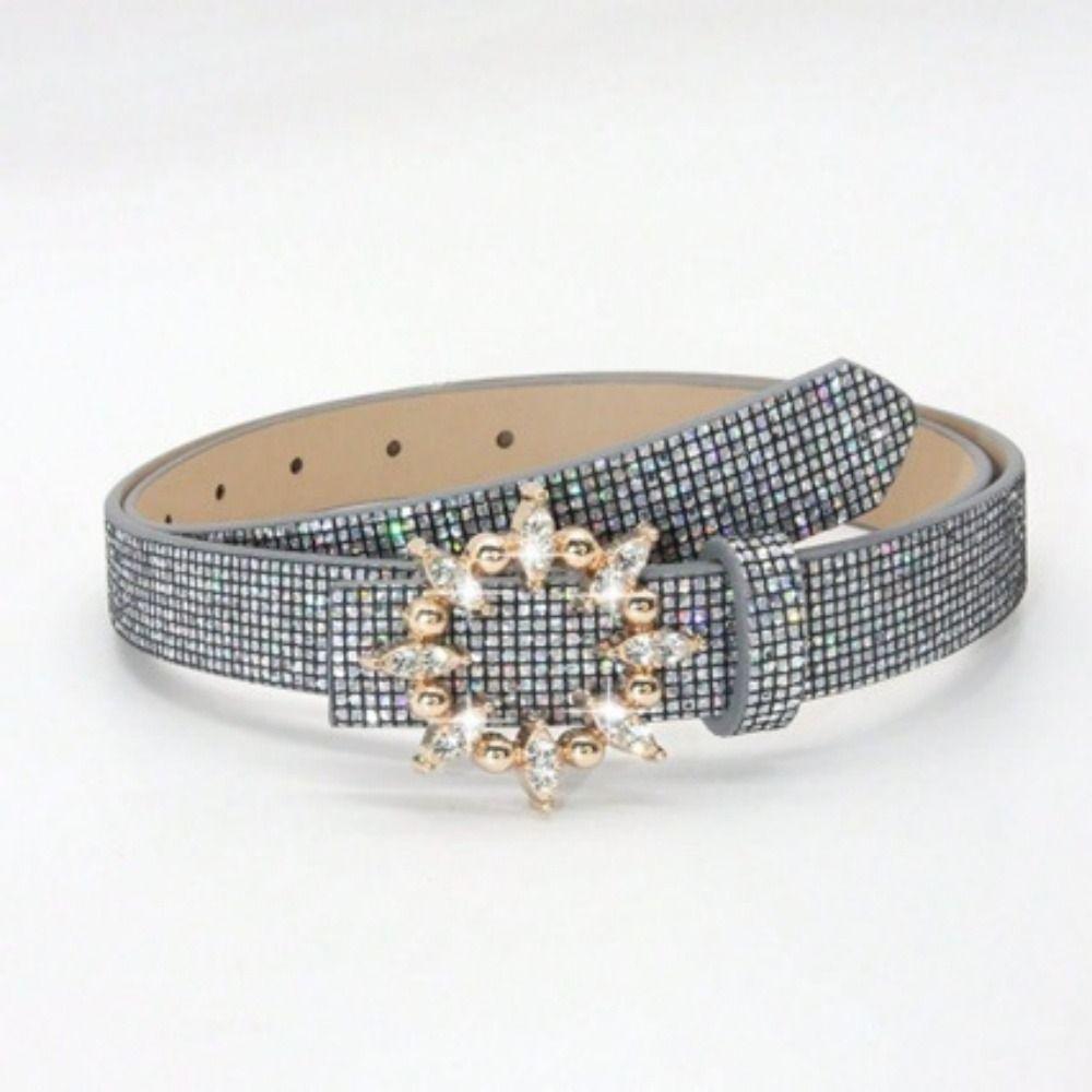 Vintage Bling Bling Sparkling Rhinestone Belt Glitter Versatile Slide Buckle Belt Luxury Brand Design PU Leather Belt Women