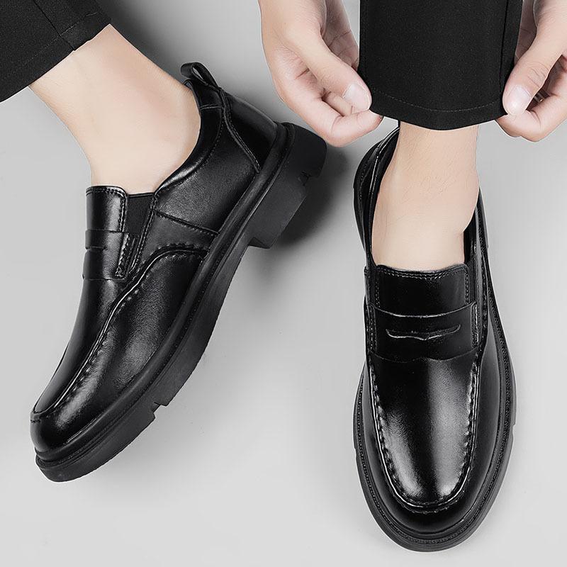 Foreign Trade Men's Shoes Soft Cowhide Rubber Thick-soled Fashion Casual Leather Shoes Over Feet Low-top Round Head Breathable Lazy Shoes