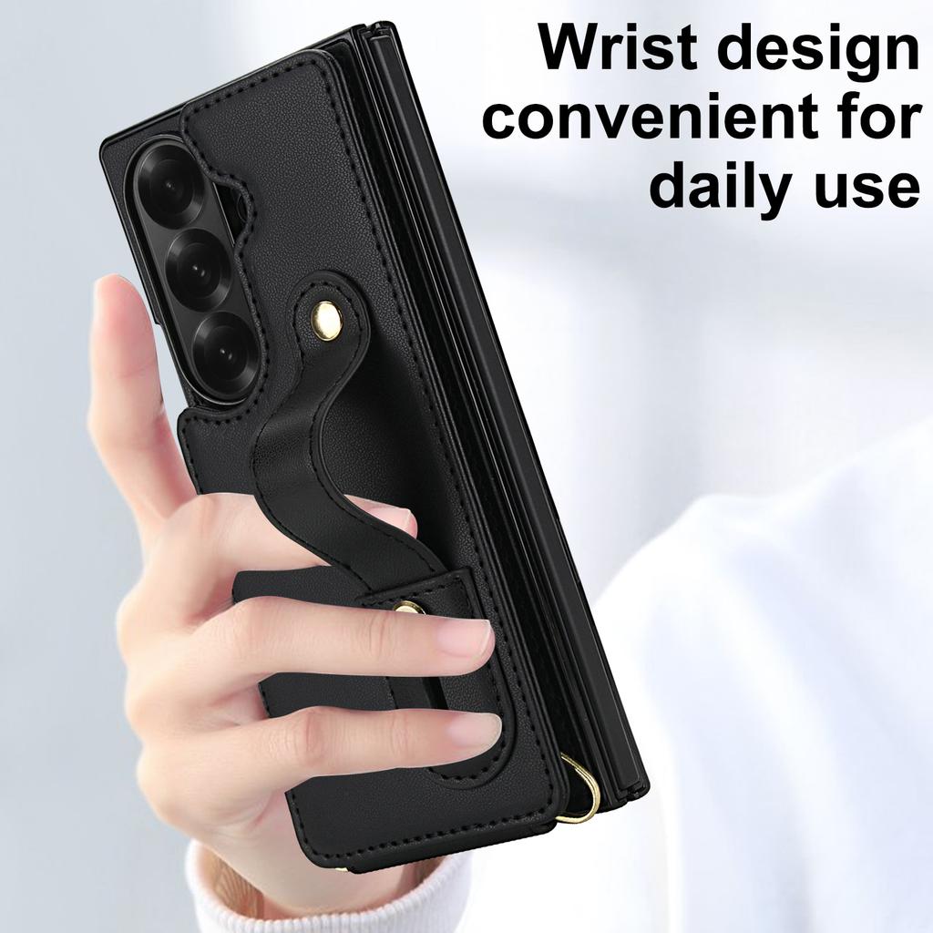 Crossbody pouzdro na telefon pro Samsung Galaxy Z Fold 7 Fold6 5 4 Kožené Kovový patent Zápěstní popruh Držák na karty Peněženka s popruhem