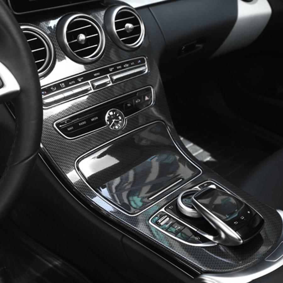 For Mercedes-Benz C-Class W205 GLC X253 Car Center Console Panel Decoration ABS Carbon Fiber Sticker (Without Clock)