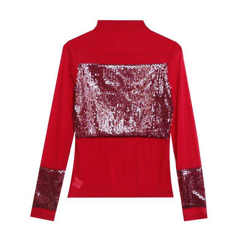 European Style 2024 Sequin Slim Fit Long Sleeve T-shirt for Women