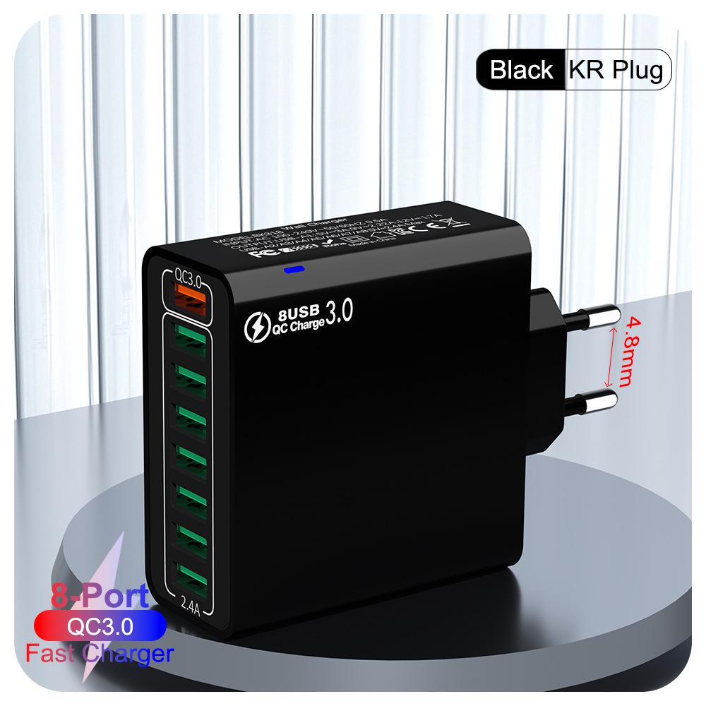 QC3.0 8-Port 30W Multi-USB Fast Charger for Mobile Phones - US/EU/KR Specs, High Power, Colorful Design
