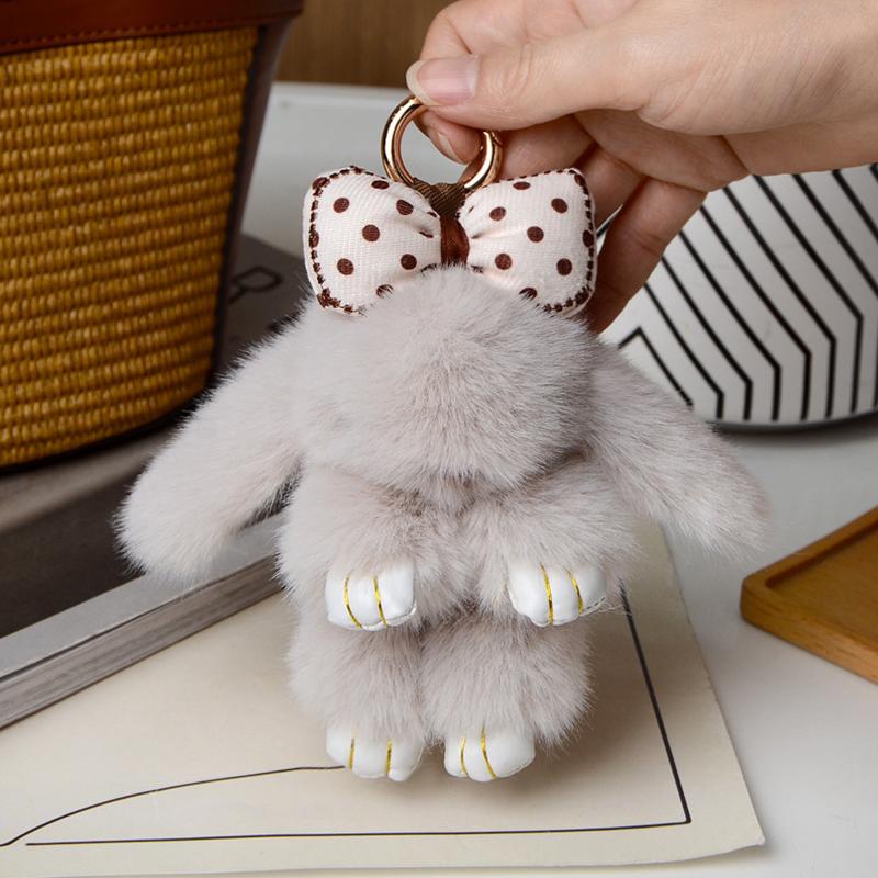 1Pc Bowknot Fashion Children's Toys Cute Pluff Bunny Keychain Lovely Fluffy Rabbit Doll Animal Shape Imitation Mink Fur