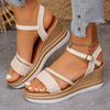 Wedge Heel Leather Sandals Summer New Buckle High Heel Thick Sole Heightening Casual Sandals