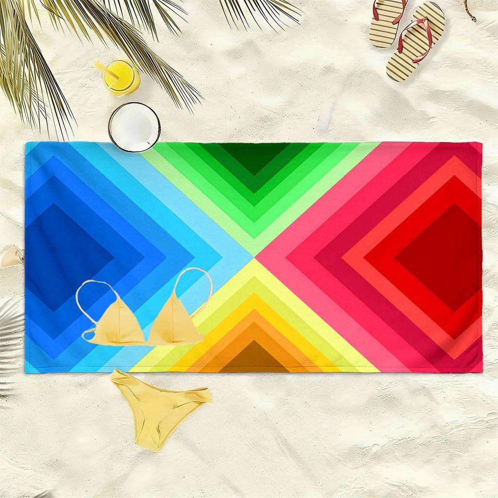 Geometric colored rhombus pattern polyester microfiber beach towel is highly absorbent, suitable for swimming and beach outings