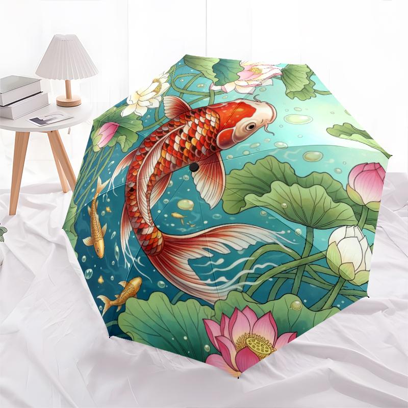 1 PC Automatic Folding Umbrella - Koi fish Pattern, Portable & Foldable Design with 8 Ribs, Christmas Birthday Gifts