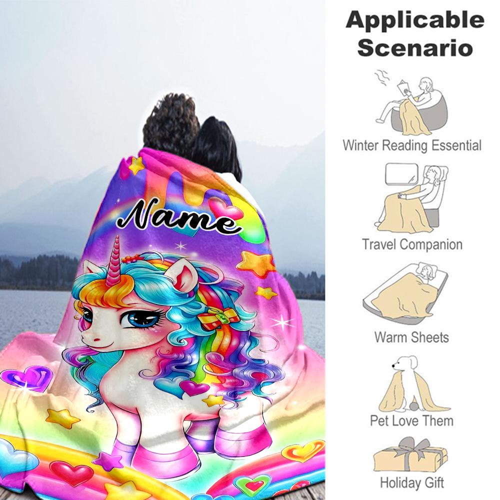 Unicorn Beautiful Fur Customize Your Name Blanket Multi-purpose Personalized Blanket Ultra-Soft Great for Office Couch Living Room Chair