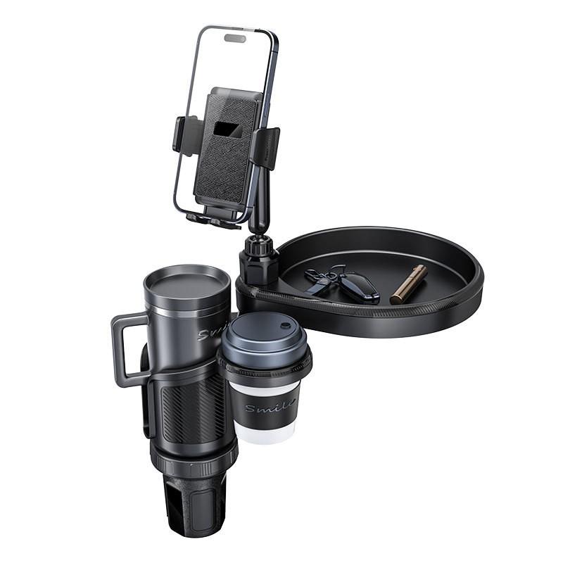 Adjustable Car Cup Holder Mount With Phone Stand Multi-Function Tray Dashboard Or Center Console