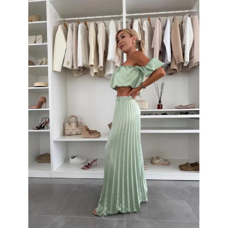 Eleganter einfarbiger Sommer-Neuzugang Damen Langarmweste und plissierte Hose Set Modisches und stilvolles Outfit