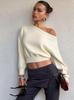 2025 Summer Women's Asymmetrical Neck Slim-Fit Crop Top with Long Sleeves